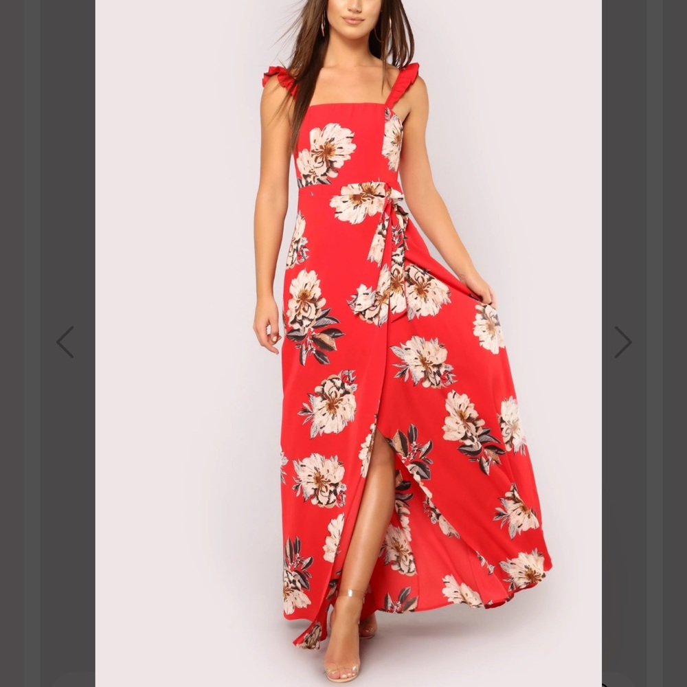 red floral maxi dress